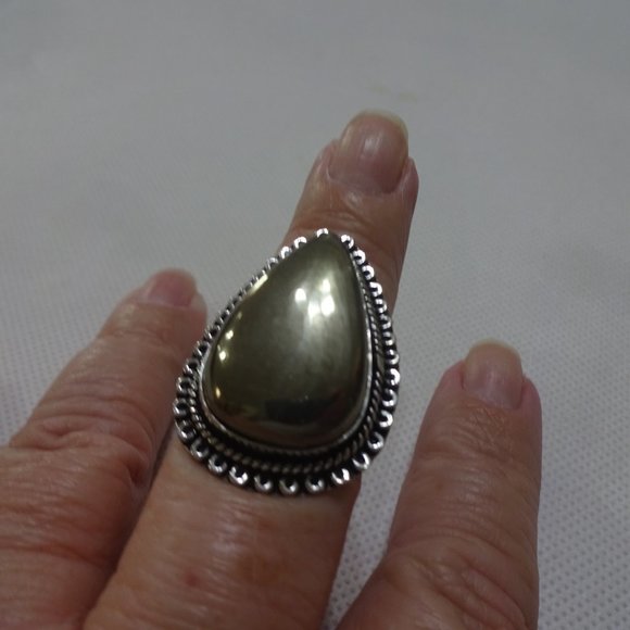 Stunning "APACHE PYRITE" Handmade Sterling Ring Size 8.25 #720A - Picture 3 of 3